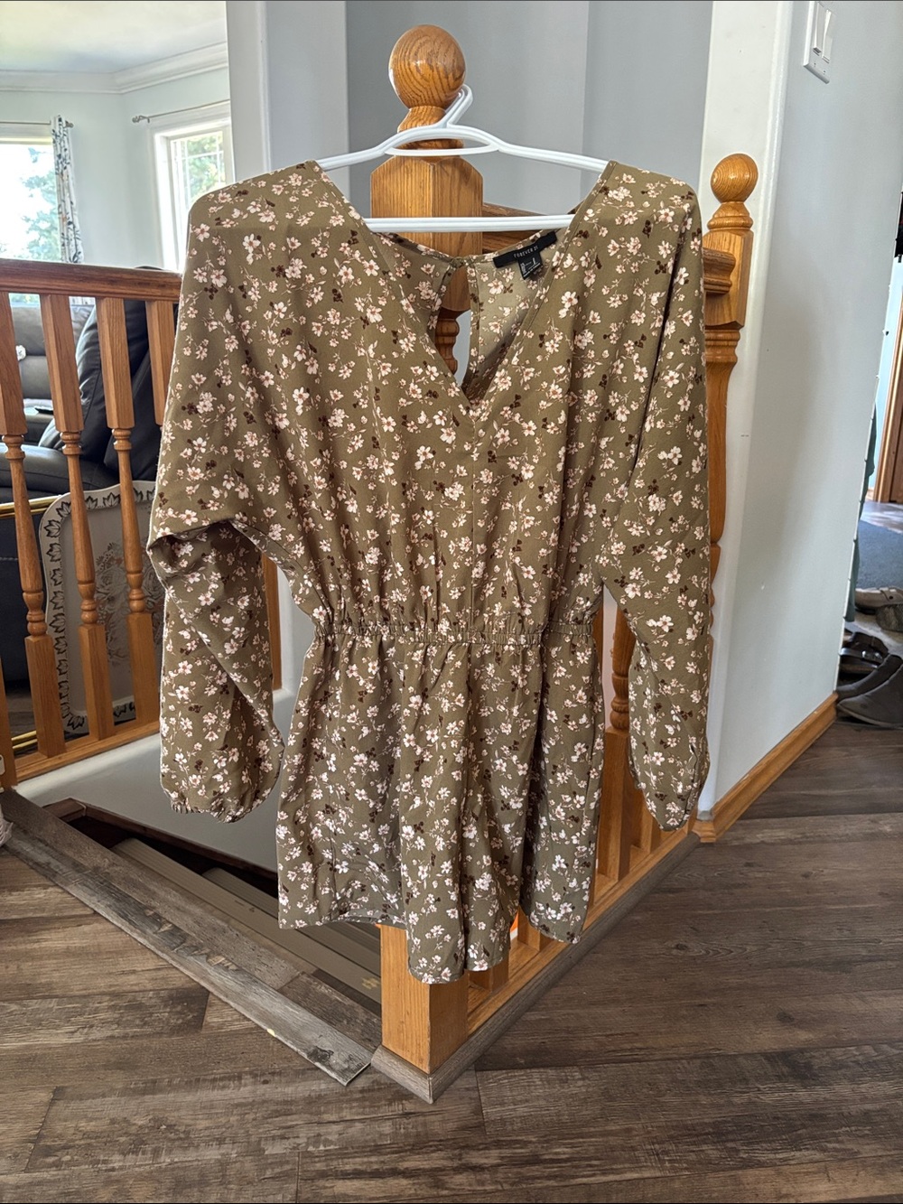 Olive Floral V-Neck Long sleeve romper
